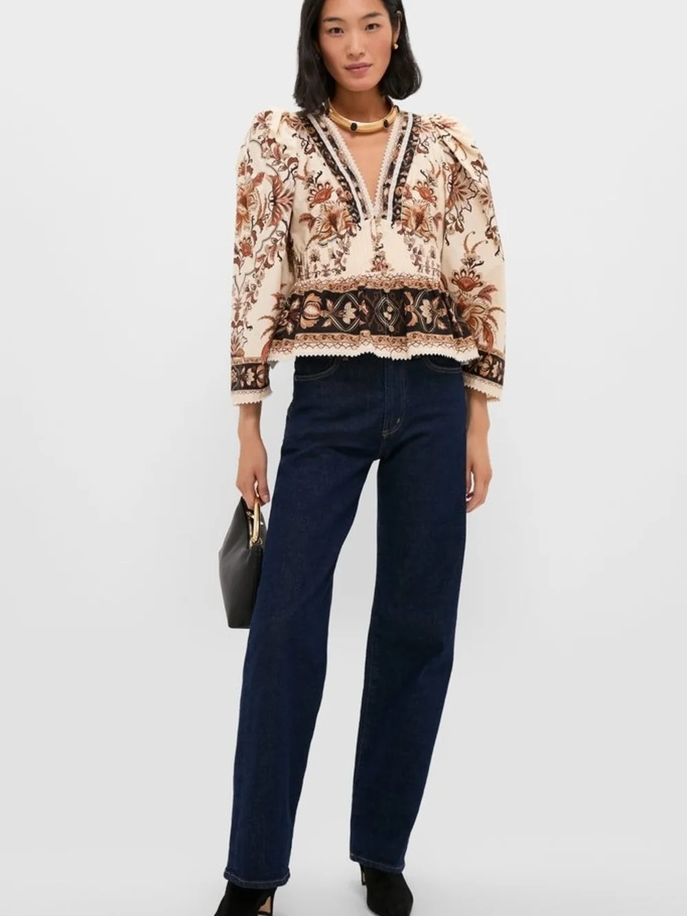 FARM Rio Majestic Garden Lace Puff Sleeve Blouse.